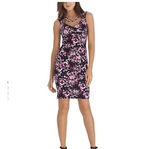 White House Black Market Dress Sz 8 Black Cocktail Floral Slim Bandage Bodycon